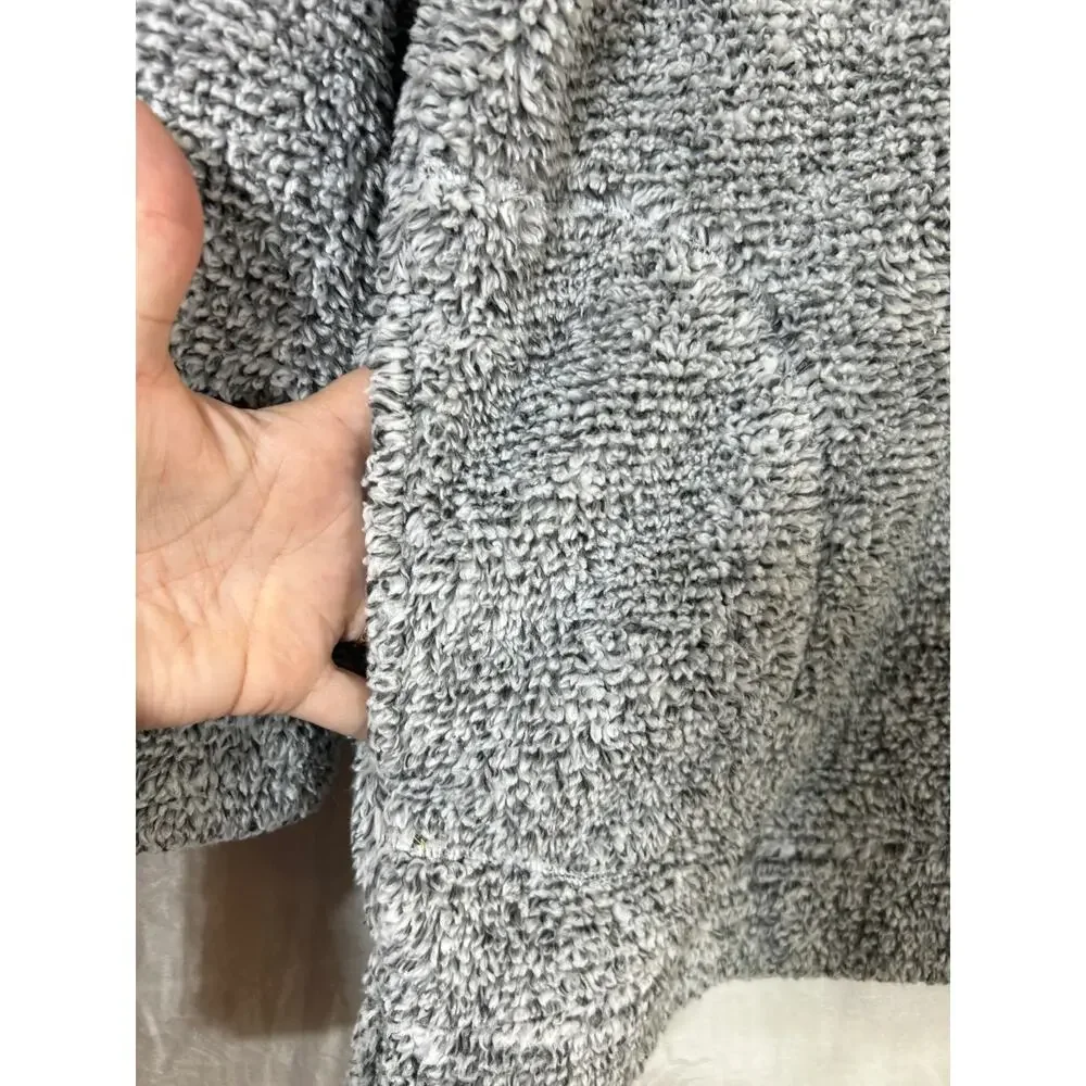 Soft Surroundings Sweatshirt Medium Gray Fuzzy Teddy Bear 1/4 Zip Pockets Cozy - Picture 3 of 11